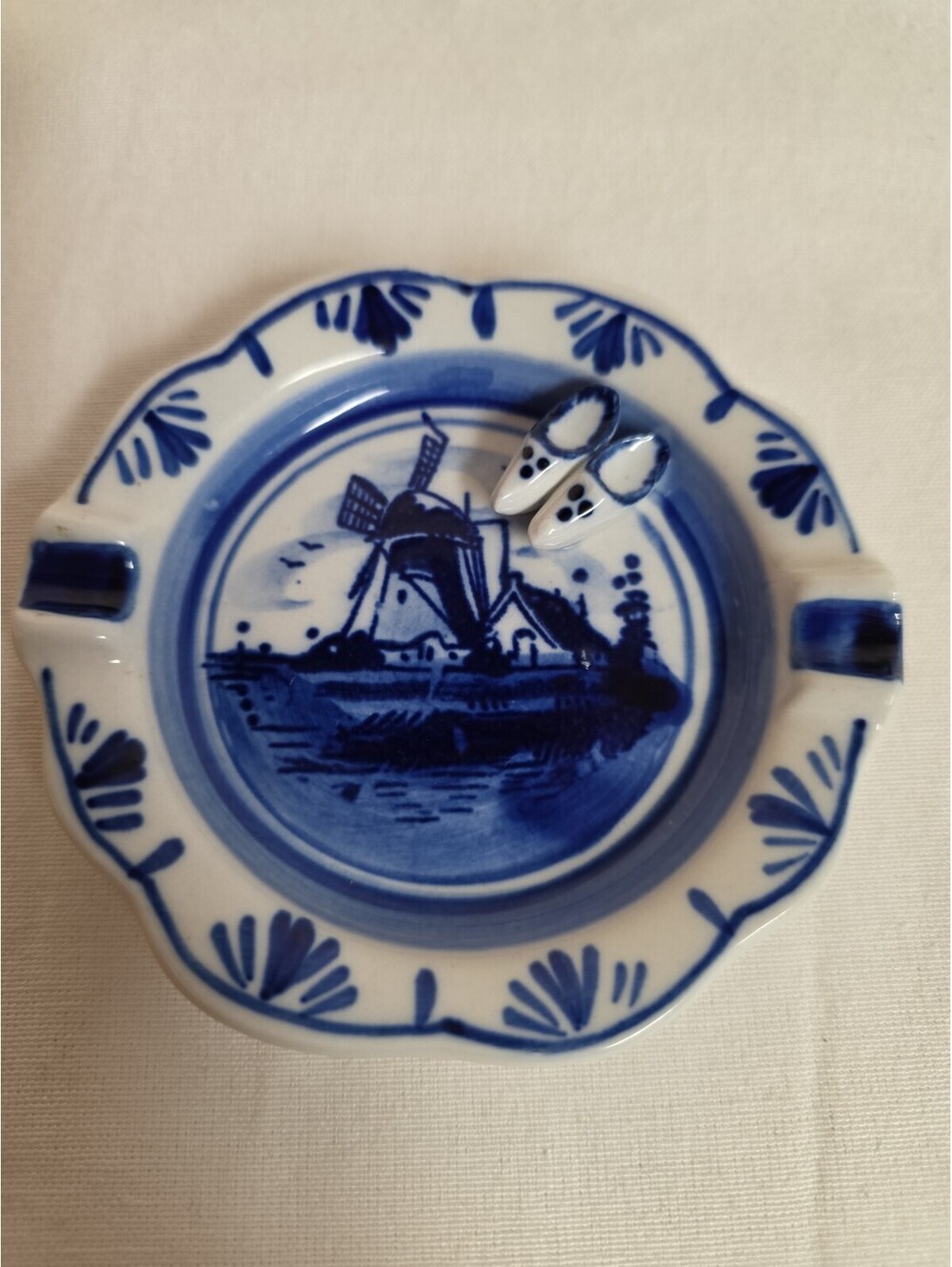 Vintage Delft Blue Hand-Painted Ceramic Windmill Ashtray